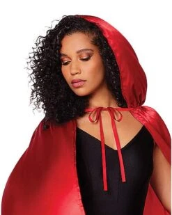 Red Satin Hooded Womens Cape -Spirit Halloween 01277581 c