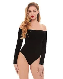 Off The Shoulder Black Bodysuit -Spirit Halloween 01392307 a