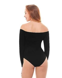 Off The Shoulder Black Bodysuit -Spirit Halloween 01392307 b