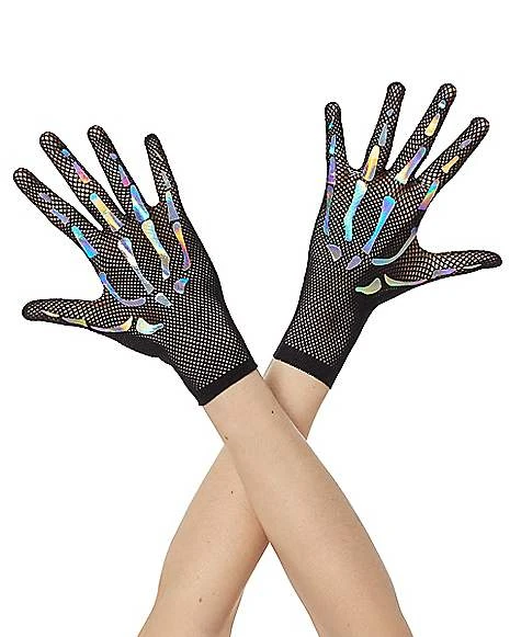 Holographic Skeleton Fishnet Gloves 1 Holographic Skeleton Fishnet Gloves