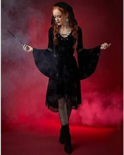 Celestial Coven Hooded Velvet Dress -Spirit Halloween 01428283 c