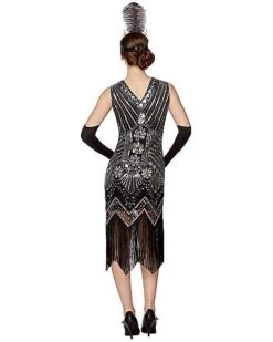 Adult Black Beaded Flapper Dress -Spirit Halloween 01470350 c