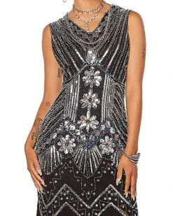 Adult Black Beaded Flapper Dress -Spirit Halloween 01470350 d