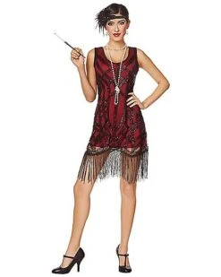 Adult Burgundy Beaded Flapper Dress