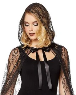 Adult Black Lace Cape -Spirit Halloween 01479922 c