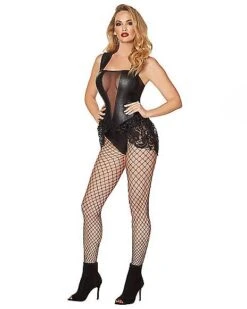 Adult Black Faux Leather And Lace Bodysuit -Spirit Halloween 01481183 c