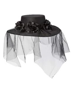 Black Veiled Day Of The Dead Flower Hat -Spirit Halloween 01507011 c
