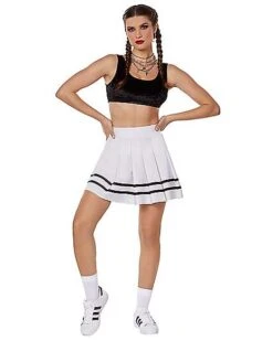 White Striped Pleated Cheerleader Skirt -Spirit Halloween 01522218 c