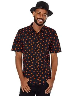 Pumpkin Print Button Down Shirt -Spirit Halloween 01526292 c
