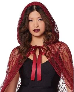 Adult Burgundy Lace Cape -Spirit Halloween 01574193 c