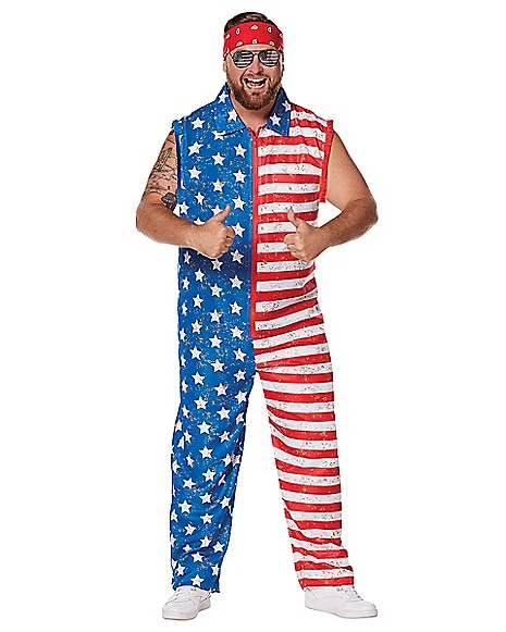 Adult Stars And Stripes Plus Size Jumpsuit Costume 1 Adult Stars And Stripes Plus Size Jumpsuit Costume