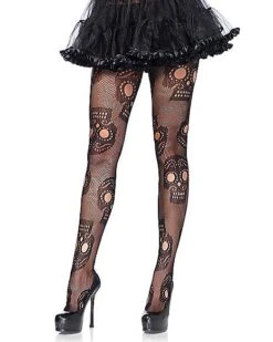 Adult Black Decorated Skull Tights -Spirit Halloween 07406721 a
